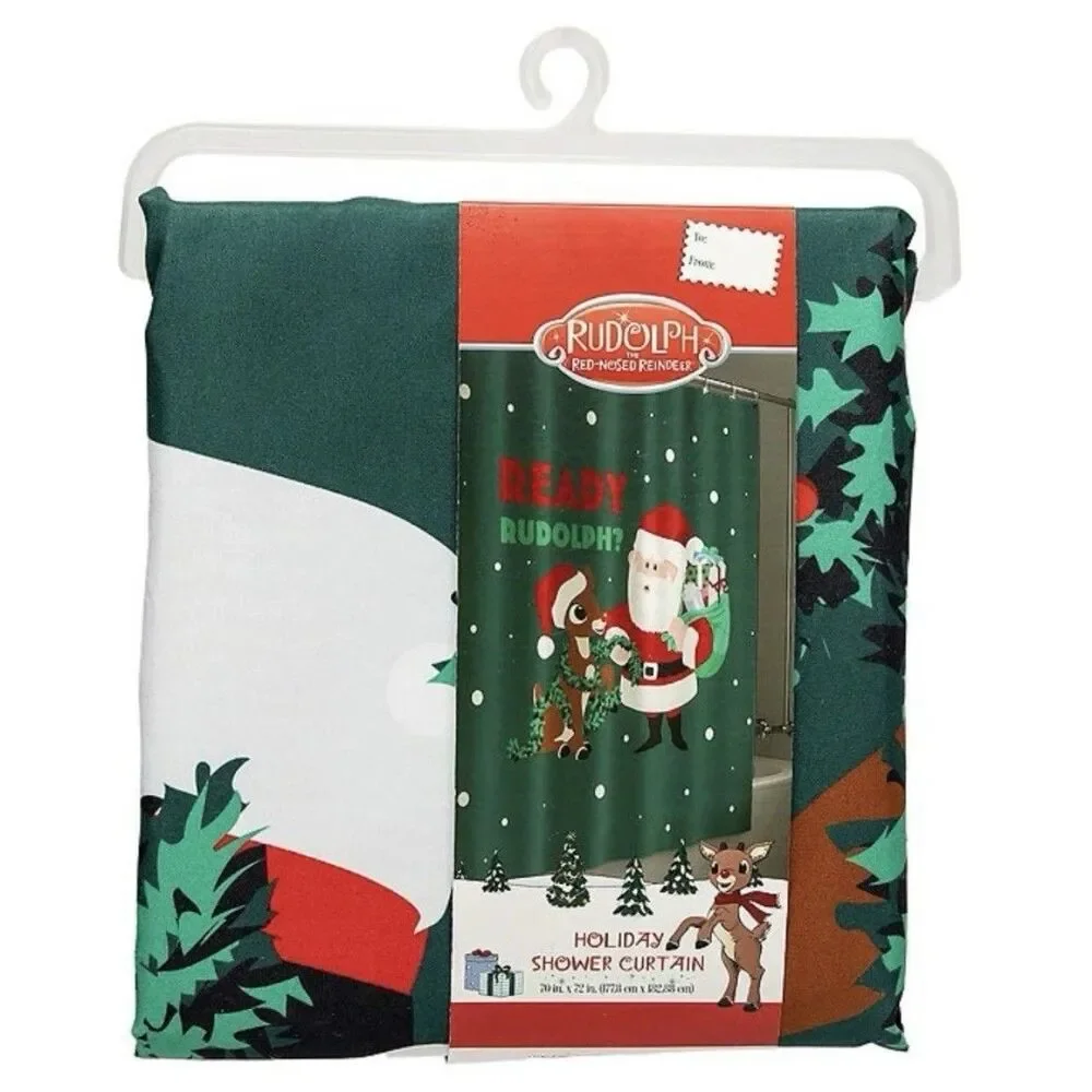 Rudolph The Red Nosed Reindeer Christmas Fabric Shower Curtain 70”x72” Santa NEW